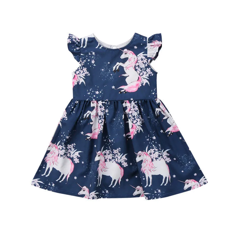 Za malčke Baby Dekle cvetlični živali Samorog vzorec Poletje Obleko iz Enega Kosa Letenje-Rokav Newborn Baby Girl Obleke 2019 Nove Vroče Prodaje
