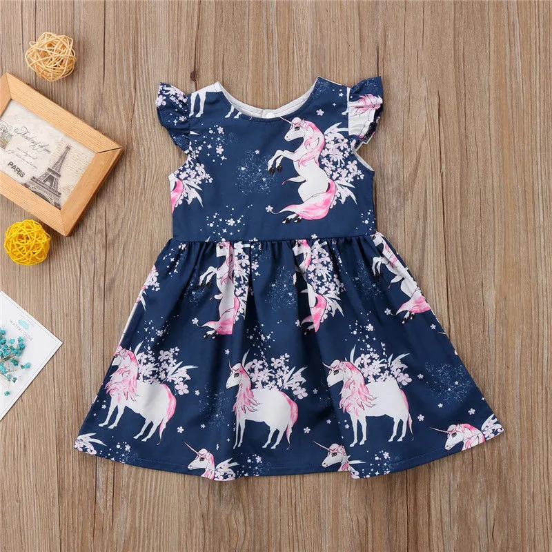 Za malčke Baby Dekle cvetlični živali Samorog vzorec Poletje Obleko iz Enega Kosa Letenje-Rokav Newborn Baby Girl Obleke 2019 Nove Vroče Prodaje