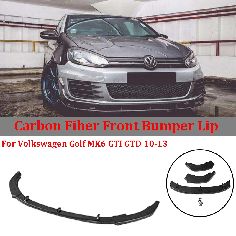 3 Kos Ogljikovih Vlaken Sprednji Odbijač Lip Spojler Cepilec Za Volkswagen Golf MK6 GTD GTI 2010-2013 Avto Sprememba Del Telesa Kit
