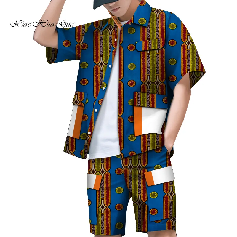 Poletje Moških Afriške Obleke Afriške Natisniti Majico s Kratkimi rokavi in Kratke Hlače Mozaik Afriška Oblačila Majica, Hlače Določa Wyn868