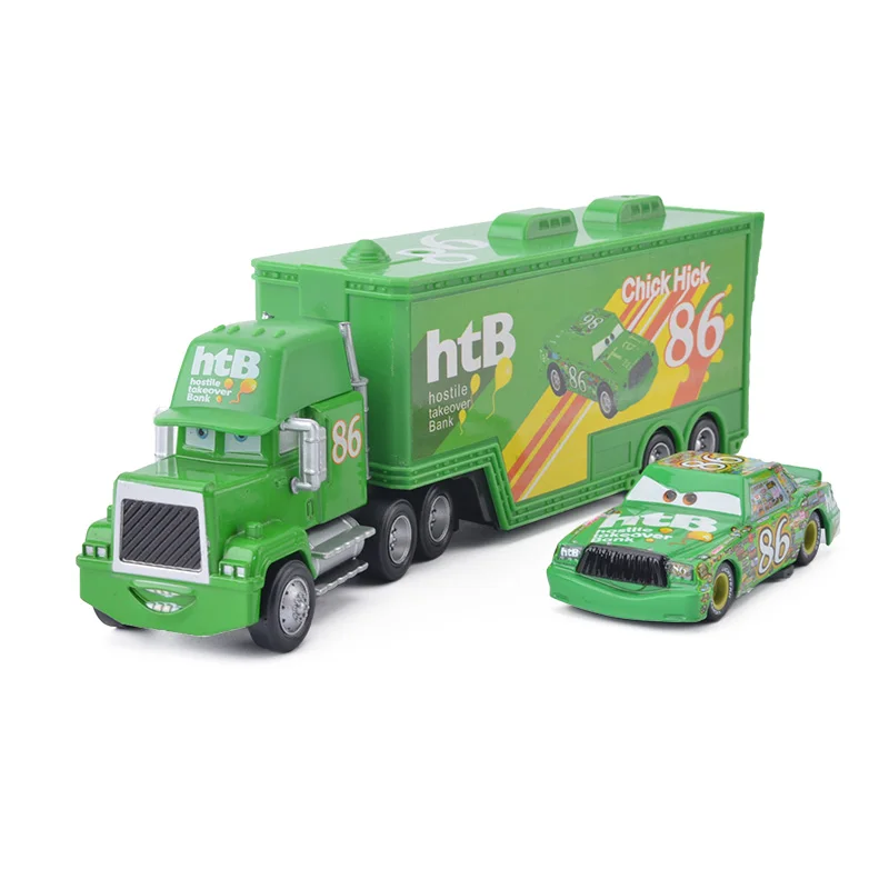 Disney Pixar Cars 3 2pcs Chick Hicks Strela McQueen Stric Container Truck 1:55 Diecast Kovinski Modle Darilo za Rojstni dan Igrača Za Otroka