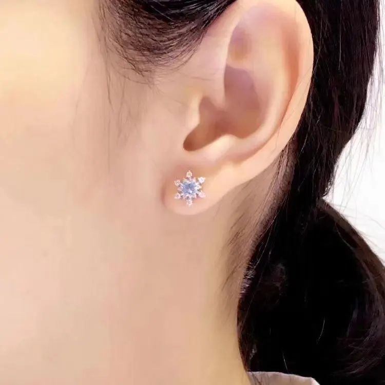 Zvestoba naravnih 4*4 mm Akvamarin stud uhani s925 silver star fine nakit za ženske, osebe na Naravno modrem gemstone