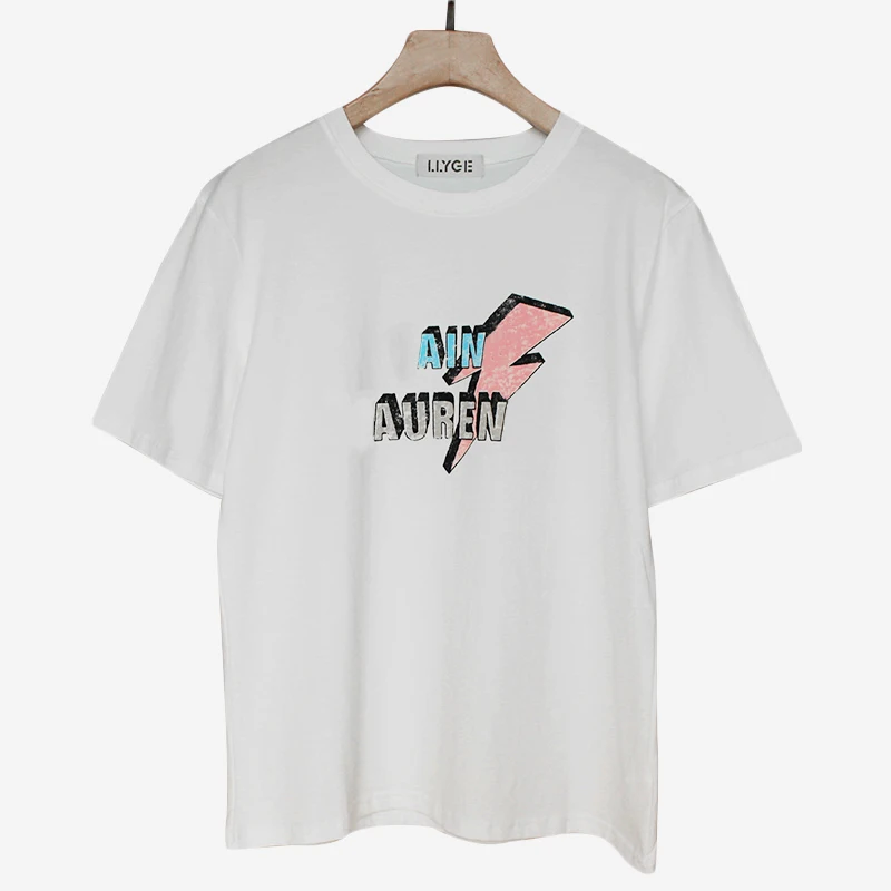 Poletje je Natisnjena Kratkimi Rokavi Ženske majice Sivo Črko O-izrez Ženska Bombaža T-shirt 2021 Nov Modni Priložnostne Dame Tee Vrhovi