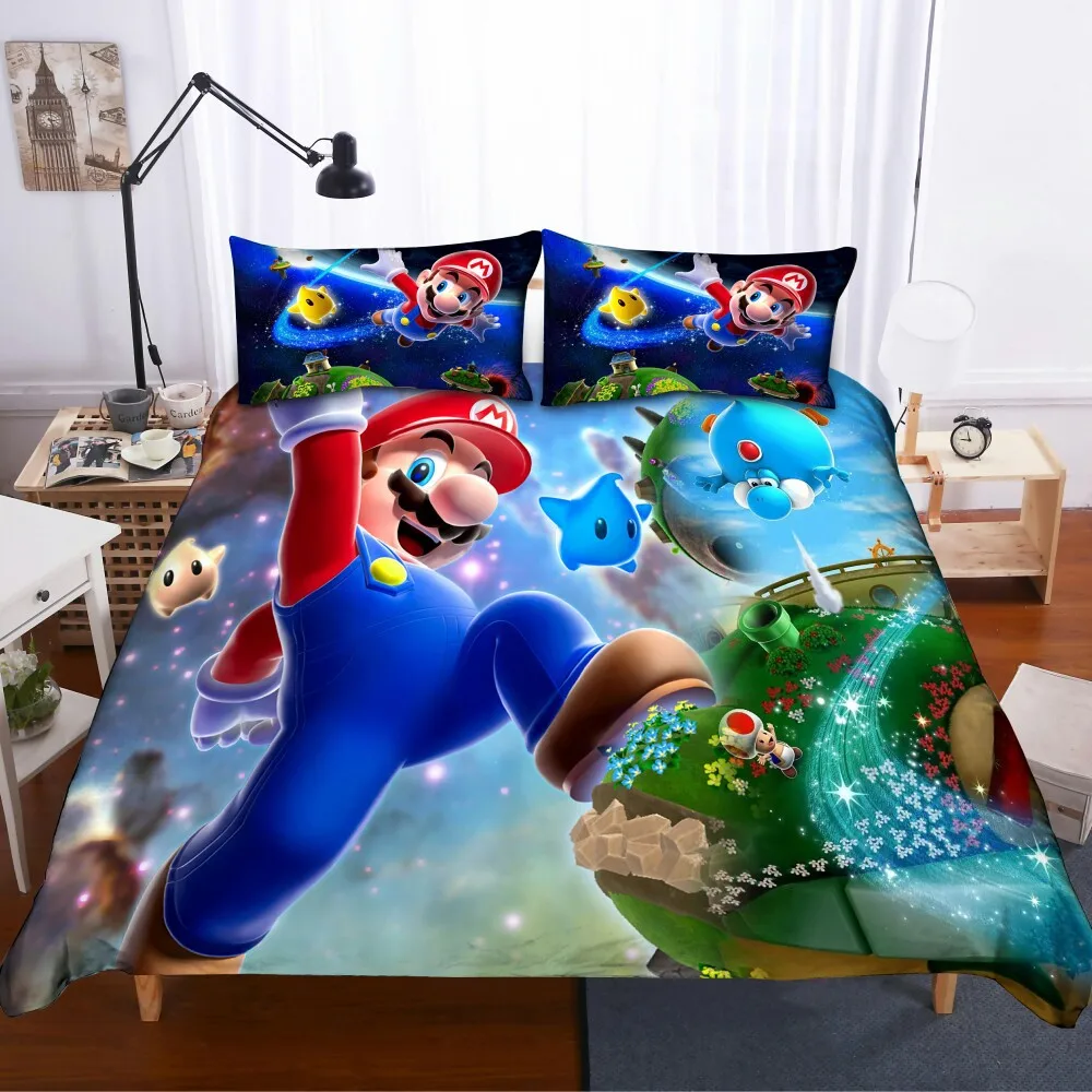 Super Mario Anime Rjuhe Kritje 3D-Tiskana Posteljnina Sklop 3 Kos Vključujejo 1 Rjuhe Kritje 2 Pillowcases, Mikrovlaken Rjuhe Kritje za Otroke