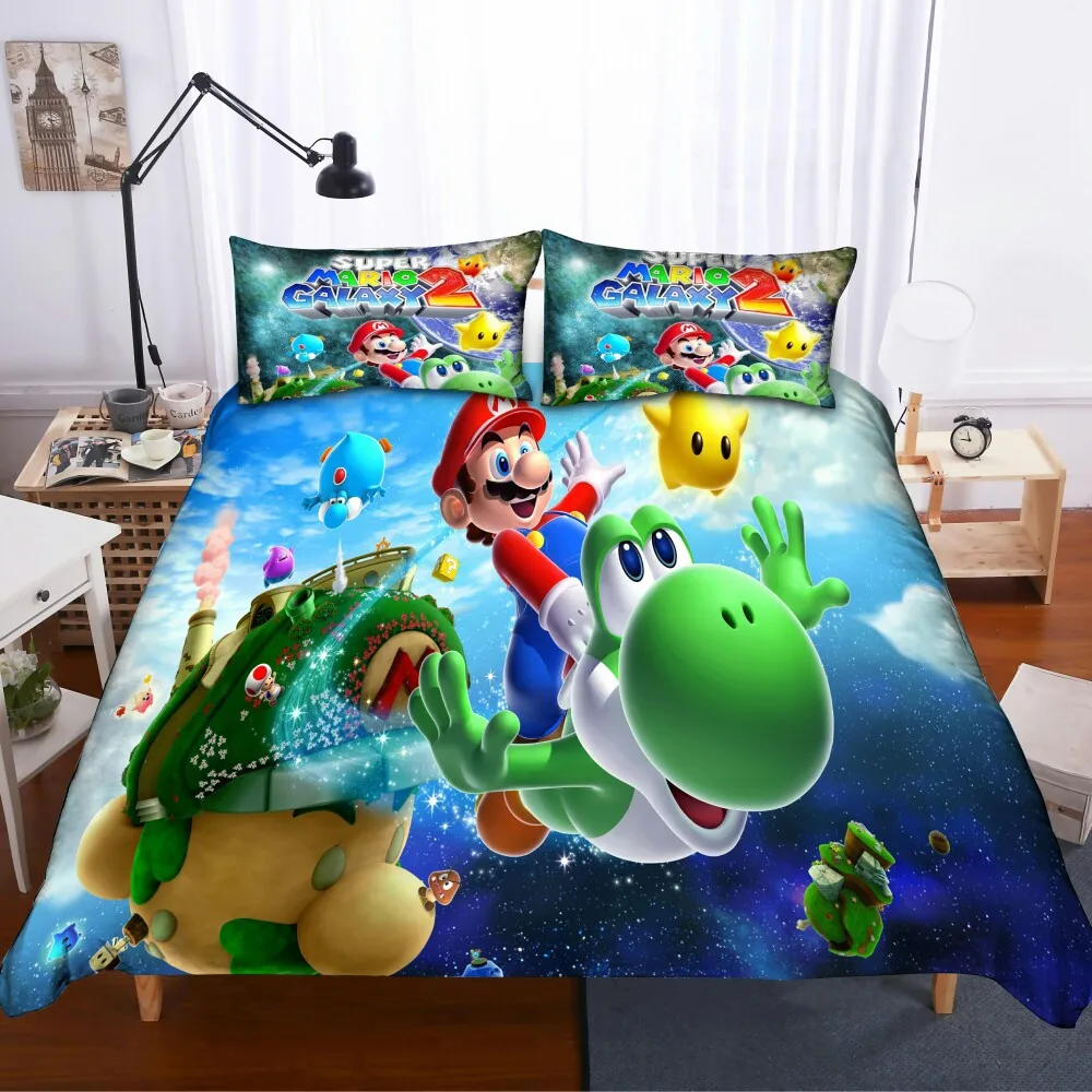 Super Mario Anime Rjuhe Kritje 3D-Tiskana Posteljnina Sklop 3 Kos Vključujejo 1 Rjuhe Kritje 2 Pillowcases, Mikrovlaken Rjuhe Kritje za Otroke