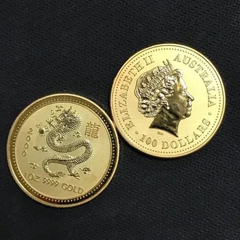 100 Kos nemagnetni Avstralski Kitajski Zodiak Zmaj živali značko 24K pravi pozlačeni 34 mm Elizabeth zbirateljskega Kovanca