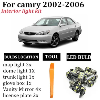 11x LED Notranja Luč za Vgradnjo, Primerna Za Toyota Camry 2002 2003 2004 2005 2006 Zemljevid Dome Tovora Vrata Licence Lučka za avto led žarnica T10