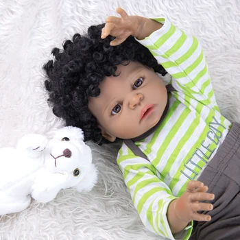 2020 Nov Prihod 23 Palčni Prerojeni Lutke Dojenčki 57 cm Polni Silikona Vinil Realne Newborn Baby Črno Kožo Fant Dan Otrok Darilo