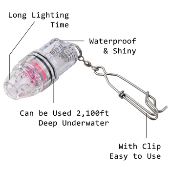 2pcs Globoko Spusti LED Ribolov Svetlobe S Posnetka Snaps Podvodni Privabljanje Lučka Fishing Lure LED Enakomerno Svetlo 2,100 ft
