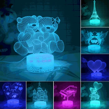 3D LED Nočna Lučka Ustvarjalne Tabela Postelji Svetilko Romantično Srce Nosi svetlobo USB Otroci Doma 7 barv Dekoracijo, dekoracijo namizne svetilke