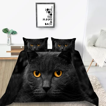 3D Tiskanje Posteljnina Nabor Black Cat Veren Srčkan Hišne Rjuhe Kritje Mehko Kraljica Kralj Twin Polno Eno Dvojno Edinstven Design Postelja Set