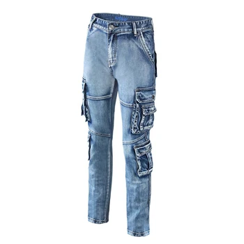 ABOORUN Moške Retro Tovora Jeans Multi Žepi Mozaik Kombinezon Kavbojke Visoke Kakovosti na Prostem blagovne Znamke Jeans za Moške x1649