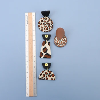 AMORCOME Novo Ročno Leopard Tiskanja Polimerne Gline Uhani za Ženske Geometrijske Uhani, Modni Nakit orecchino