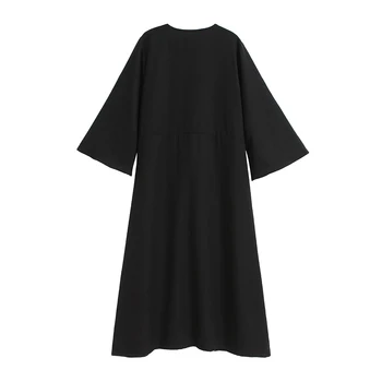 Amtivaya Plus Velikost Vrstice Obleko Modni Črno Bel Zadeli Barvni Mozaik Žensk Midi Obleke V Vratu Dolg Rokav Jeseni Nosi