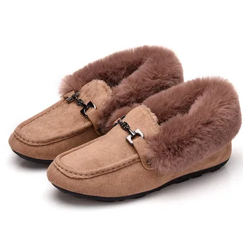 BANGJIAO Zimske Ženske Loafers Čevlji 2019 Moda Faux Antilop Usnja Zdrsne na Moccasin Toplo Mehko Trden Čoln Čevelj Krzno Stanovanj
