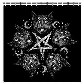 Cat-A-Gram Pentagram Čarovnica Tuš Zavesa Goth Kopalnica Dekor