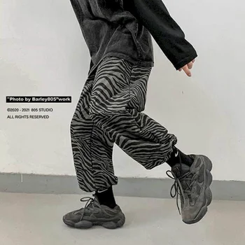 Celotno tiskanja zebra vzorec priložnostne hlače za moške spomladi in jeseni nov slog korejski svoboden devet-točka hlače priložnostne hip hop hlače