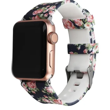 Cvetlični Cvetlični Razredi Za Apple gledati Serije 4 3 2 1 40 mm 44 Silikonski Natisnjeni Trak Watchband za iWatch Serije 4 3 2 38 mm 42mm