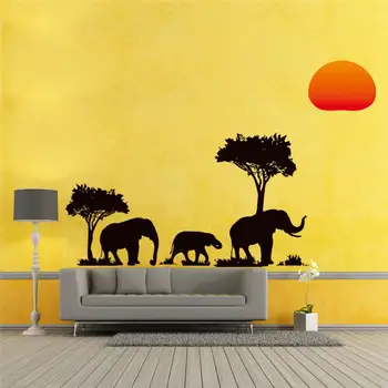 Drevo Sloni Sunrise Stenske Nalepke Dnevna Soba Dekor Safari Diy Doma Nalepke Živali, Rastlin Afriške Slogu Zidana Umetnosti Peel & Stick