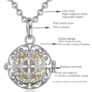 Eudora 16 mm Kristalno bola nosečnosti ogrlica z zvočno Harmonijo bola Polje Kletko Žogo Polje locket Obesek za ženske DIY Nakit K393