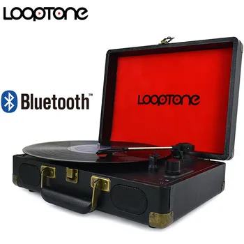 LoopTone Letnik 33/45/78 vrt. / MIN Bluetooth Prenosni Kovček Gramofon Vinyl LP Snemanje Predvajalnik, Aux-in, Line-out AC110~240V Črna