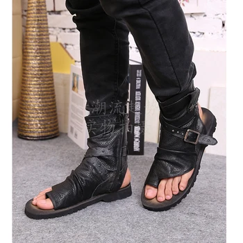 Luksuzni italijanski Gleženj Škornji Gume Stanovanj na Debelo Copate Mens Moda Poletje blagovne Znamke Gladiator Sandale za Moške 2017 Flip Flops