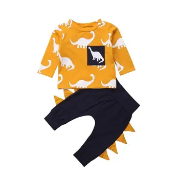 Malčka Otroci Baby Boy, Girl Obleke z Dolgimi Rokavi Dinozaver Print majica s kratkimi rokavi Vrhovi Dolge Hlače Obleko Set