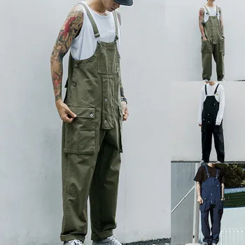 Moda Nekaj Jumpsuit divje Ameriški ulici modni trend nekaj svoboden naravnost žep moške obleke hlač jumpsuit