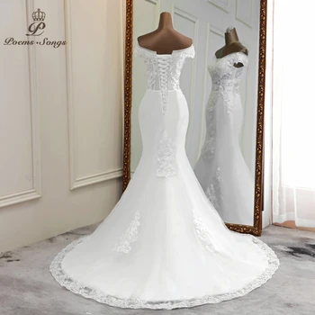 Morska deklica poročno obleko 2020 Čoln Vratu vestidos de novia elegantne poroka oblek čipke nevesta obleko zveze haljo de mariee