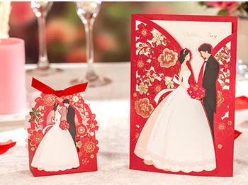 Poroka Dekoracija Rdeči Laser Cut Poročna Vabila 50pcs Razkošno Elegantno Nevesta, Ženin Vabila za Poroko