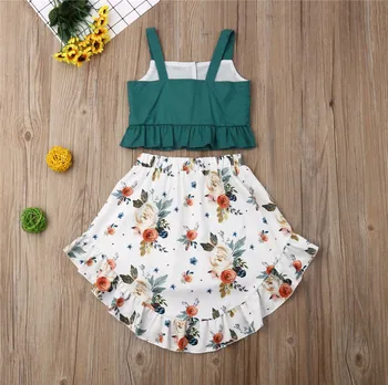 PUDCOCO 2020 Novega Malčka Otrok Baby Dekle Določa Ruffle Princesa Vrhovi Tee+Cvetlični Krilo 2pcs Sunsuit Cvetlični Poletne Obleke 1-5T