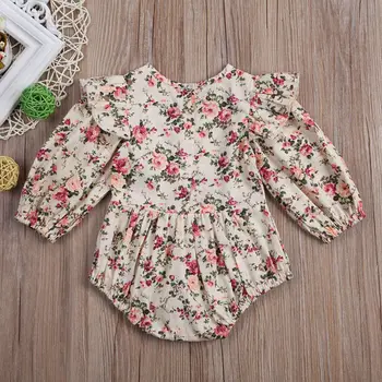 Pudcoco Dekle Oblačila za Malčke Baby Toddler Dekleta Cvetlični Bodysuit Jumpsuit Obleke Obleke 0-3Y