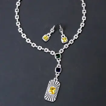 SINZRY poročni nakit iz novih pisane kubičnih cirkonij bohemia stilsko geometrijo letnik poroko ogrlico, uhane, nakit sklopov