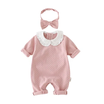 Srčkan Baby Dekleta Obleke Pomlad Jesen Bombaž Peter Pan Ovratnik Bodysuit Z Glavo Jumpsuit Obleke Novorojenega Dojenčka Oblačila