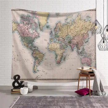 Svetovni Zemljevid Vzorec Tapiserija, ki Visi Poliester Tkanine Stenski Dekor Vintage Retro Slogu Odejo Plaži TowelTapestries w3-nov-kp-3