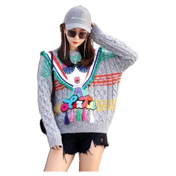 Tajska plima blagovne znamke jeseni in pozimi nove dame jopica debele obliž sequins leni risanka puloverju ohlapen pulover