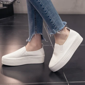 Usnje majhne bele čevlje muffin dnu leni loafers debele platforme modnih ženskih čevljev, udobno ženske čevlje