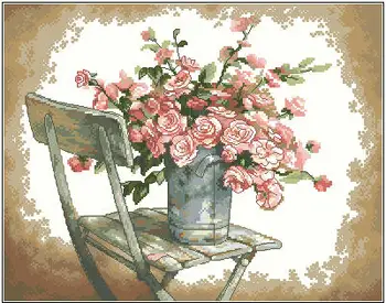 Visoka Kakovost Lep Šteje Navzkrižno Šiv Kit Vrtnice na Beli Stol Rose Cvet, Cvetje, Dim 35187