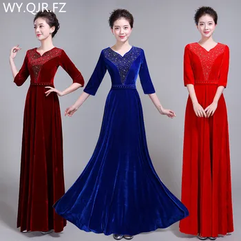 XYF60#pleuche tkanine Vroče vrtanje burgundija dolgo Družico Obleke poroka stranka obleko kostume Kitajskih žensk modnih oblačil